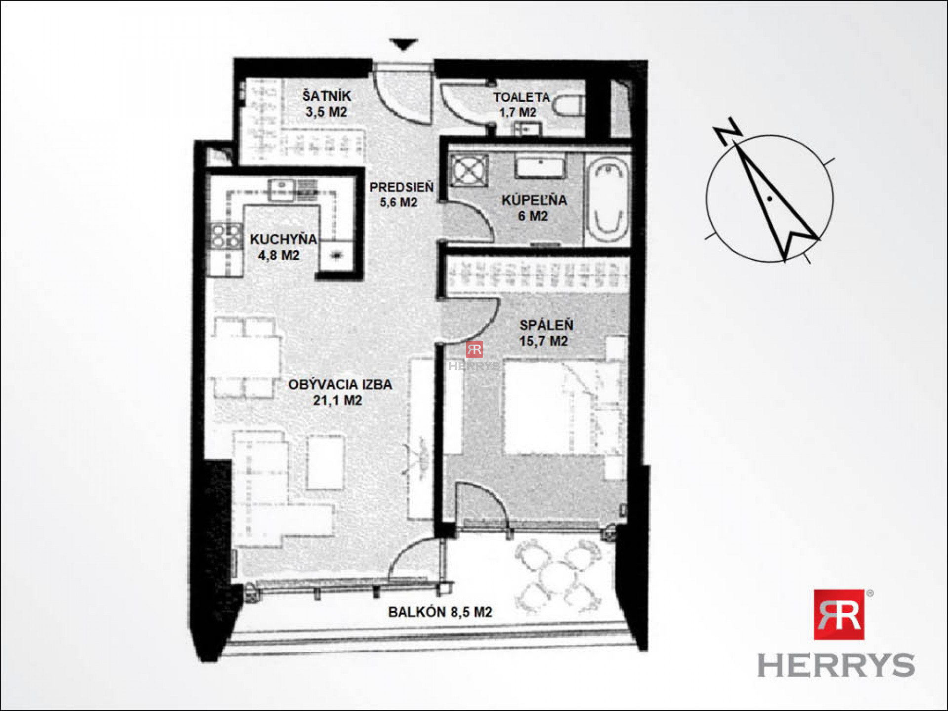 HERRYS – For rent 2-room apartment with a view on Danube in the highest skyscraper, Eurovea Tower