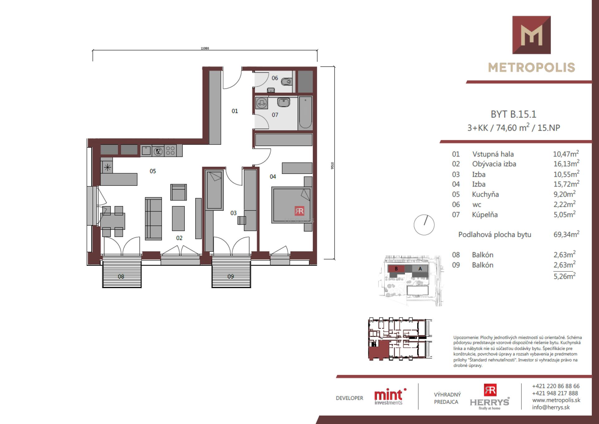 HERRYS - Na predaj prémiový 3-izbový byt vo vyhľadávanej novostavbe METROPOLIS