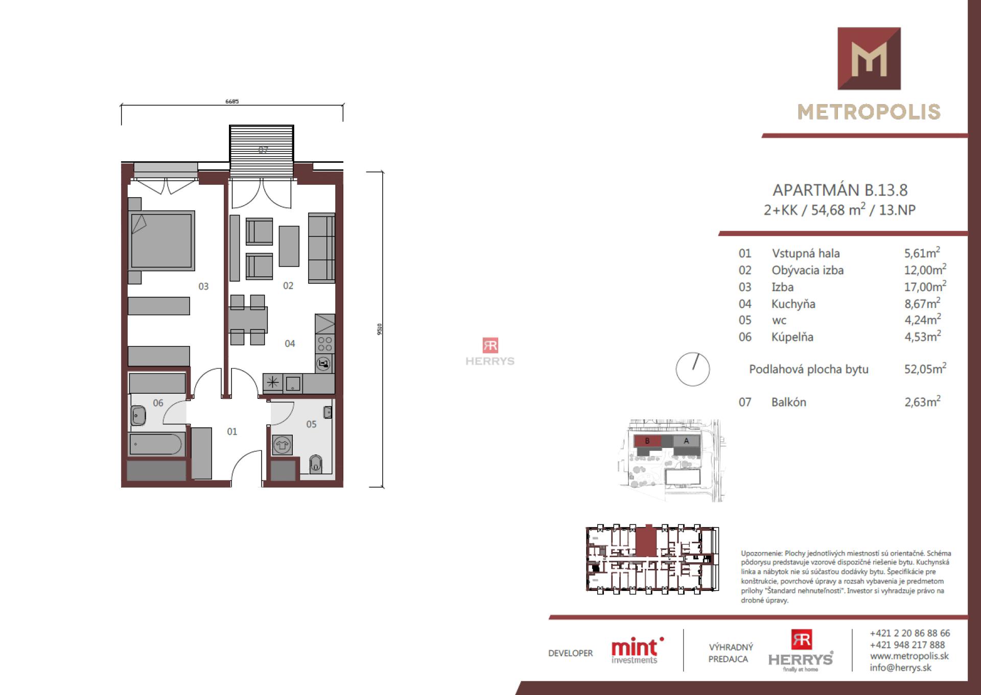 HERRYS – For sale modern 2 room apartment in the completed METROPOLIS project