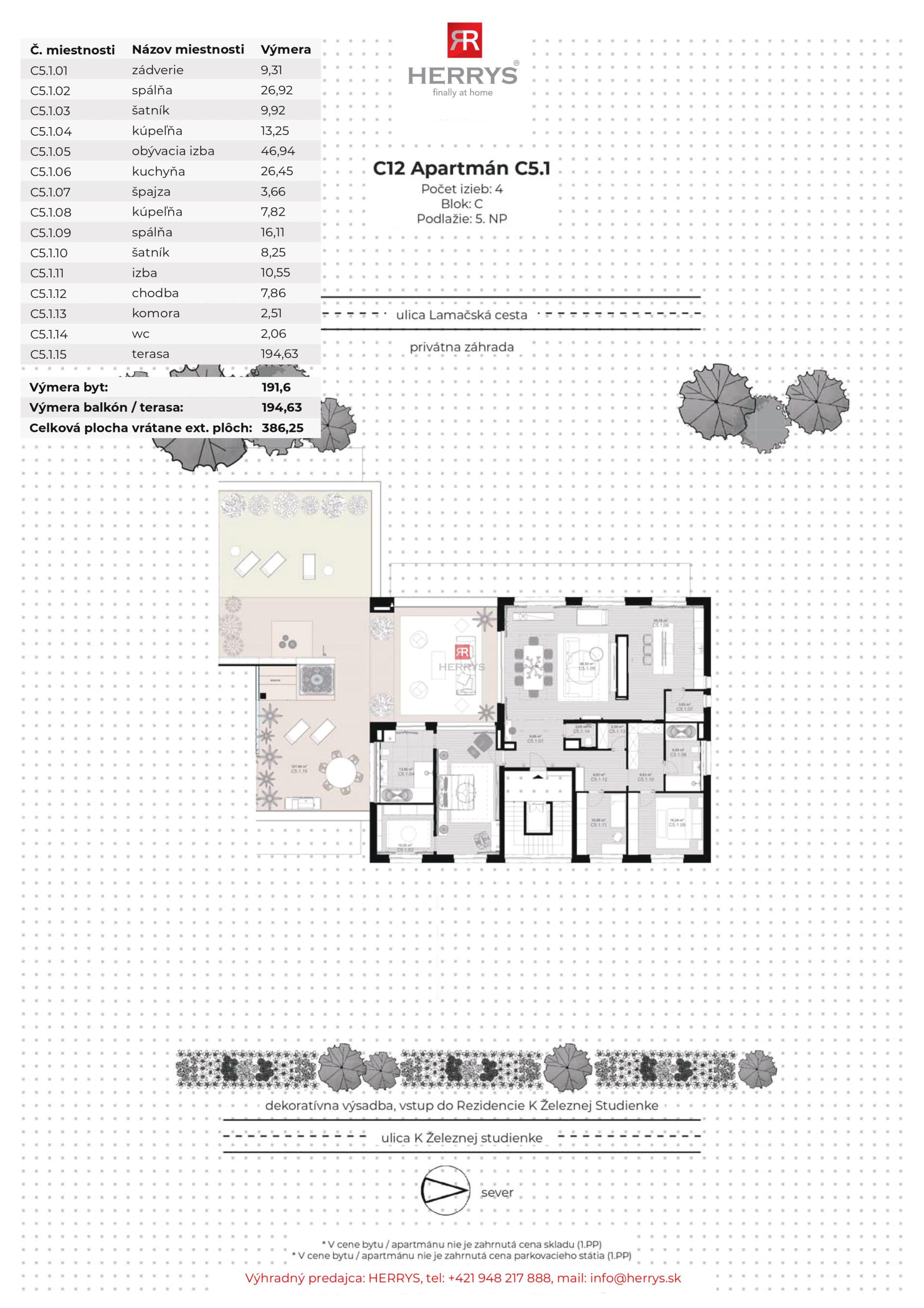 HERRYS – Na predaj exkluzívny 4-izbový penthouse s terasou v projekte K Železnej studienke
