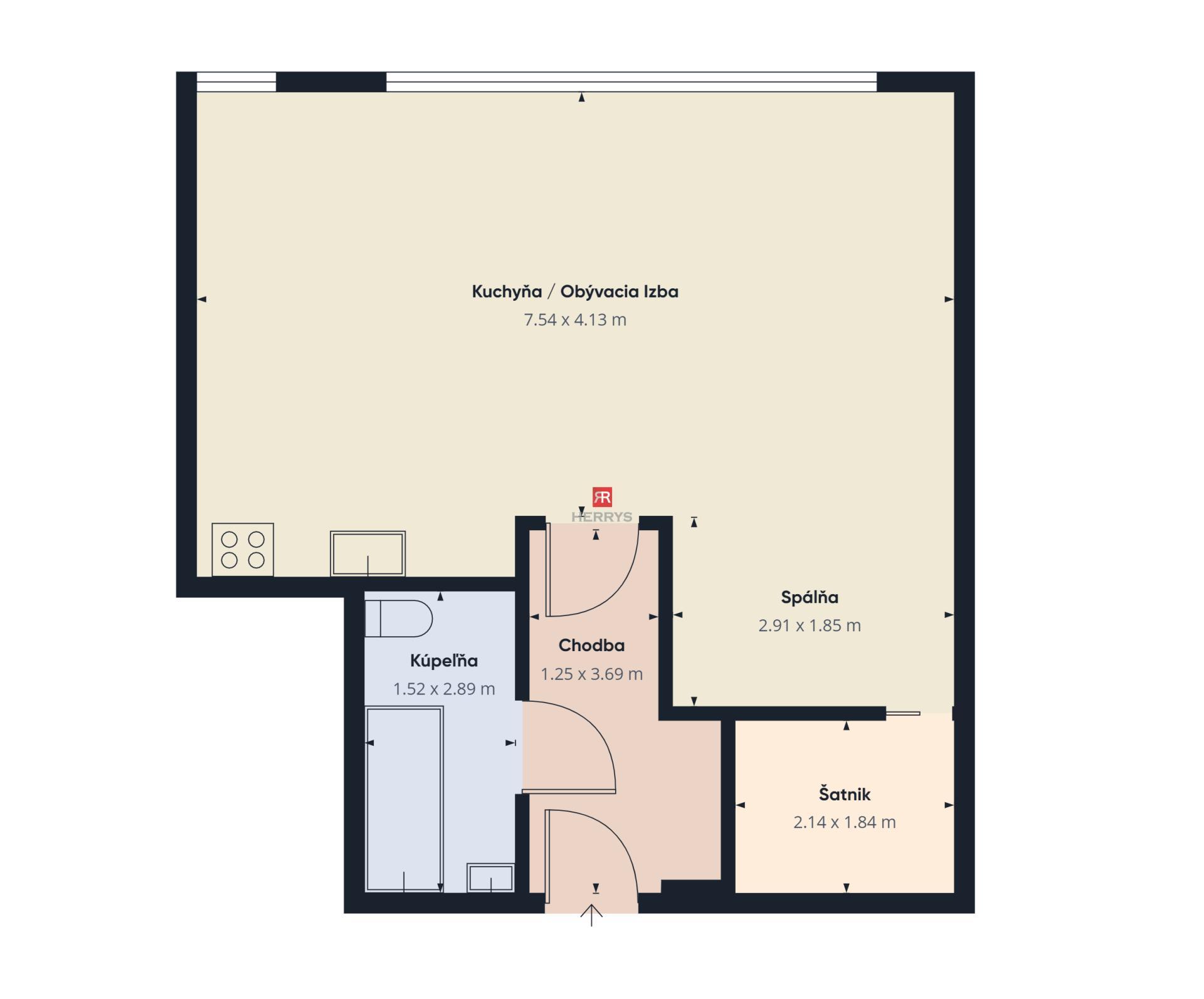 HERRYS - Na predaj priestranný 1,5 izbový byt pri Prezidentskom paláci