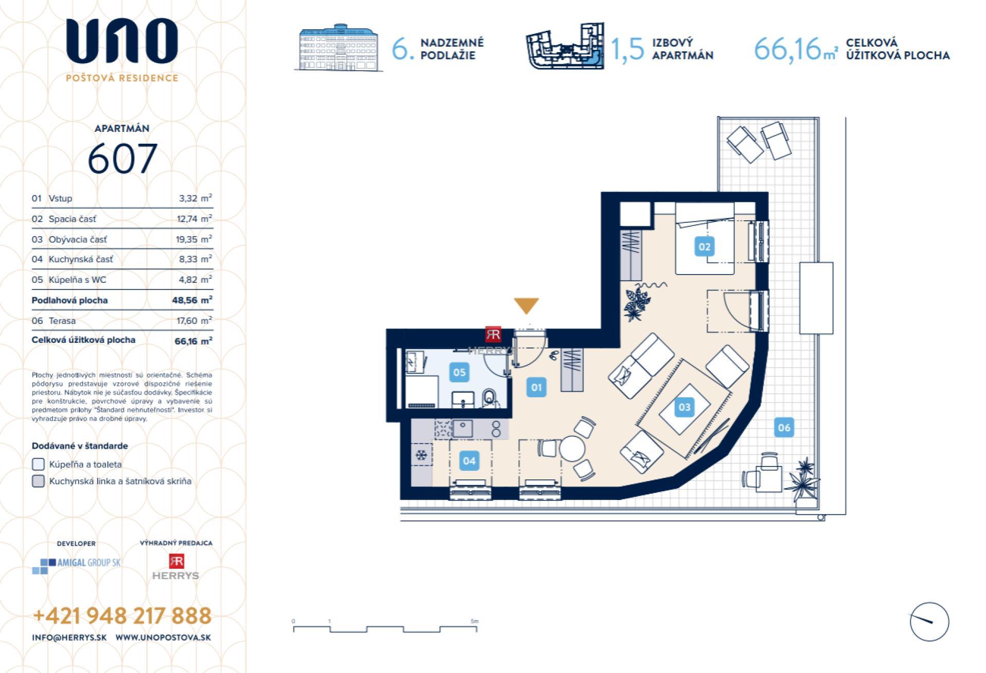 HERRYS – 1,5-room apartment for sale in the historic center in the UNO Poštová Residence project