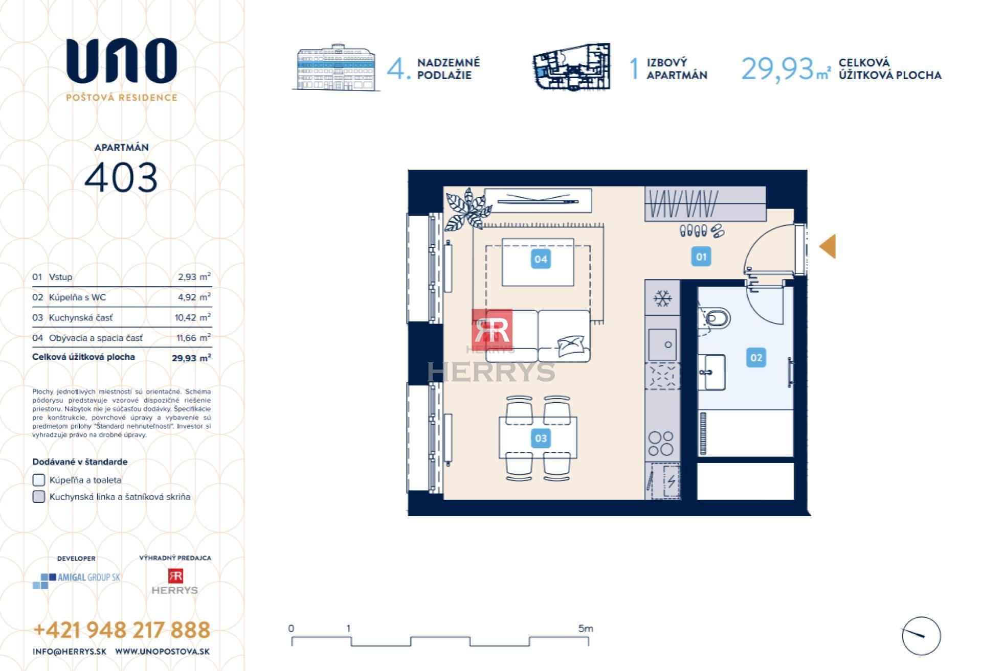 HERRYS – Na predaj 1-izbový apartmán v historickom centre Starého Mesta v projekte UNO Poštová Residence