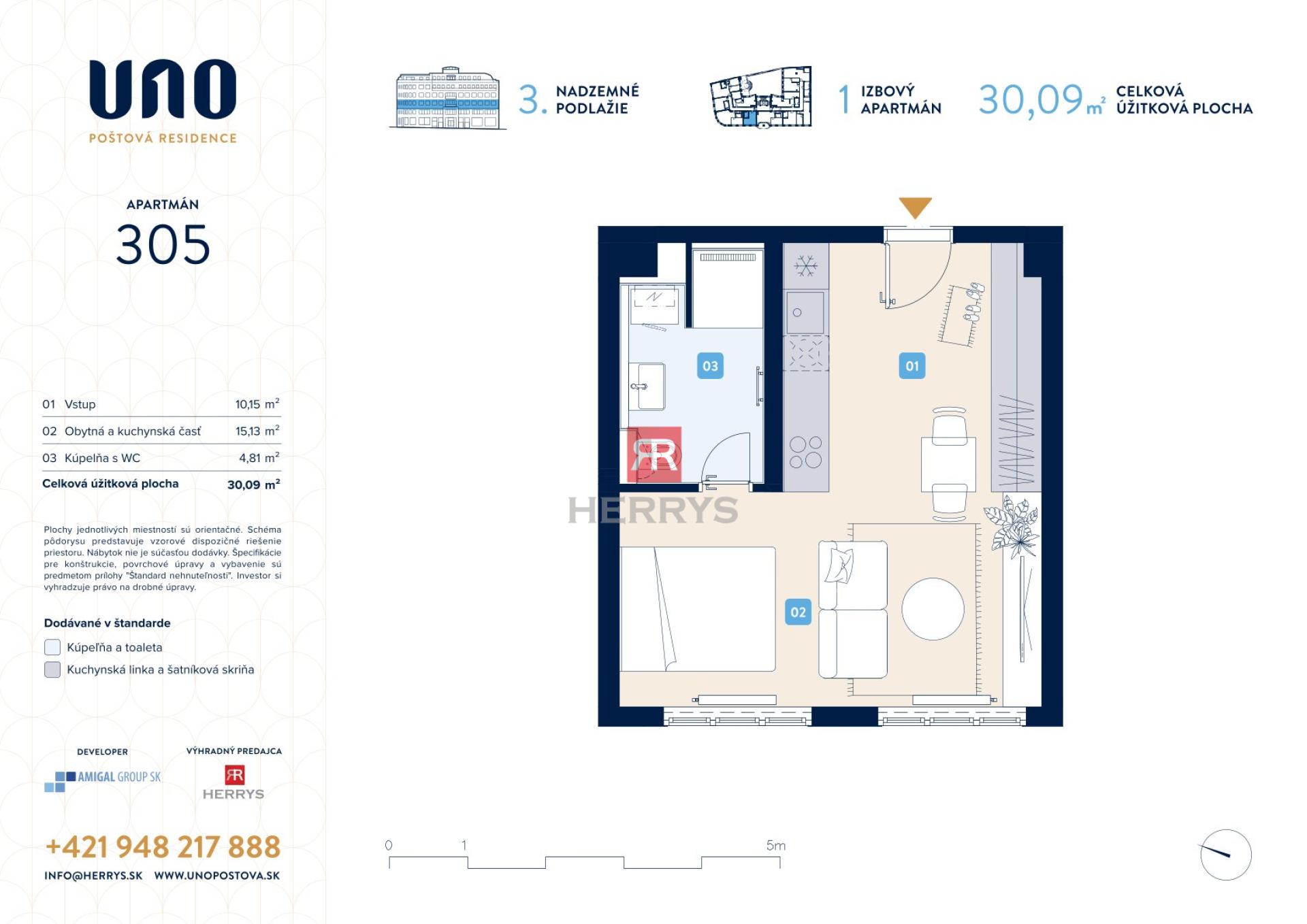 HERRYS – Na predaj atraktívny 1-izbový apartmán v&nbsp;centre, v pamiatkovej budove UNO Poštová Residence