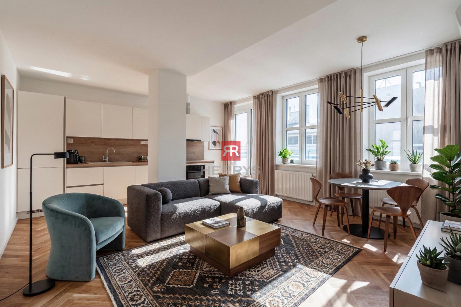 HERRYS – Na predaj 3-izbový apartmán v centre Bratislavy s terasou v projekte UNO Poštová Residence