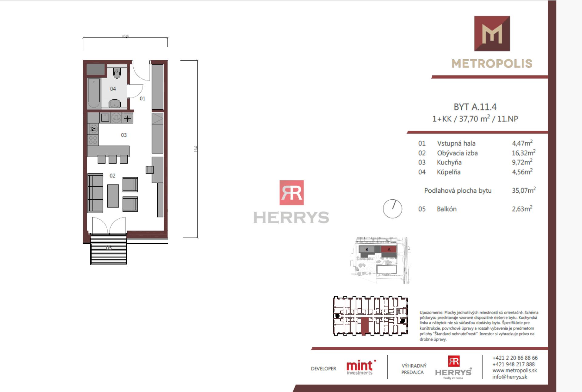 HERRYS – Modern 1.5-room apartment with city views for sale in the Metropolis project