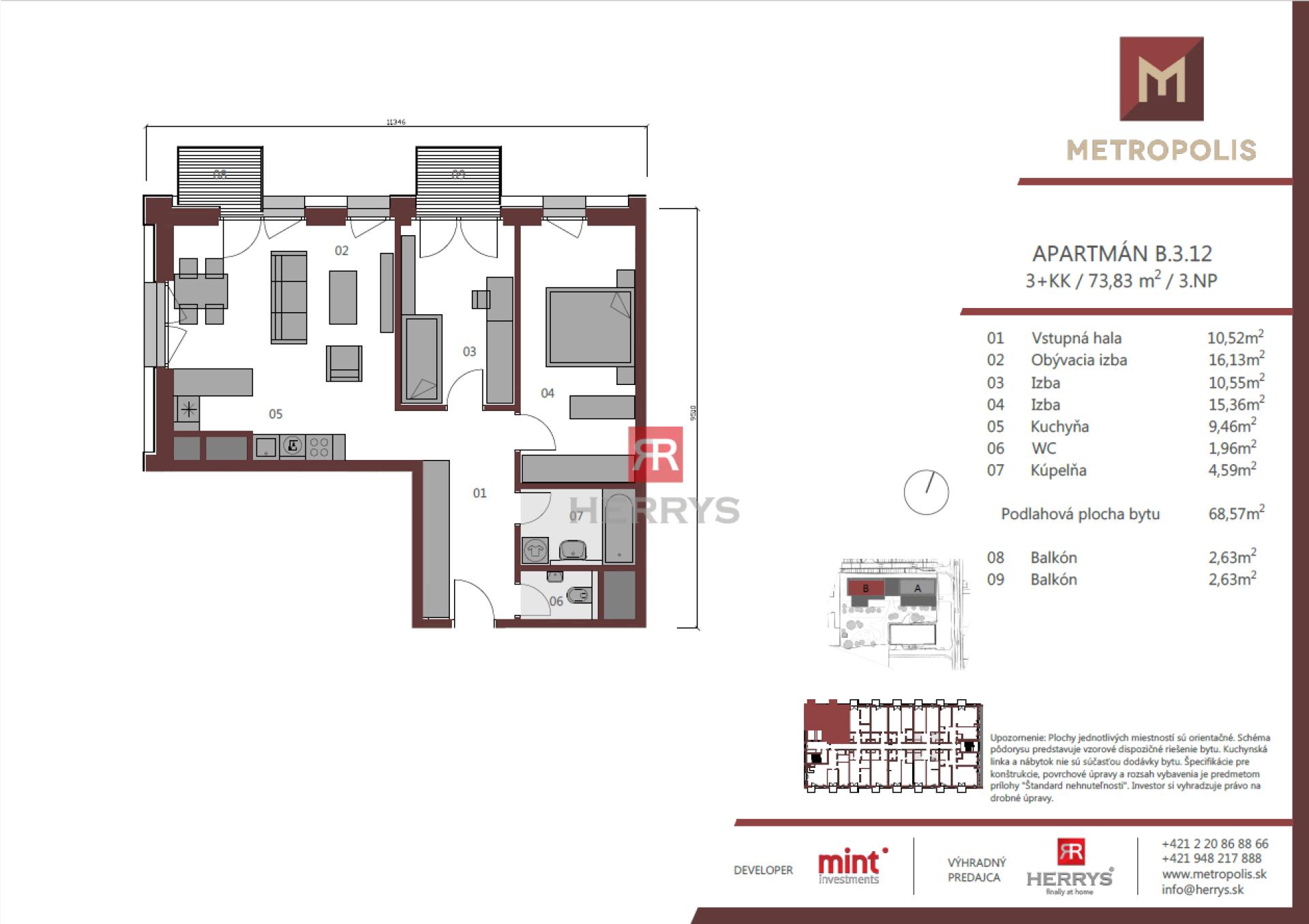 HERRYS - Na predaj prémiový 3-izbový apartmán vo vyhľadávanej novostavbe METROPOLIS