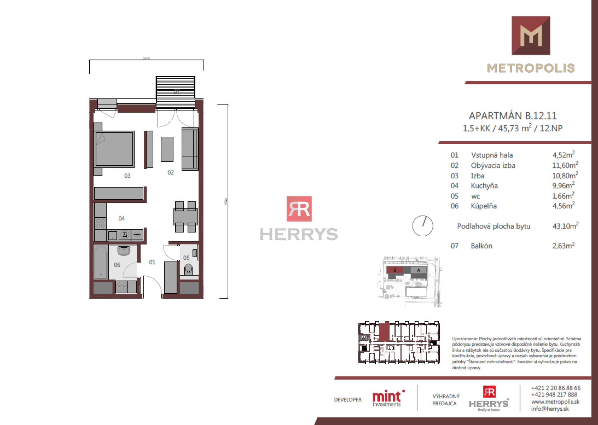 HERRYS – Na predaj moderný 1,5-izbový apartmán s výhľadom na mesto v projekte Metropolis